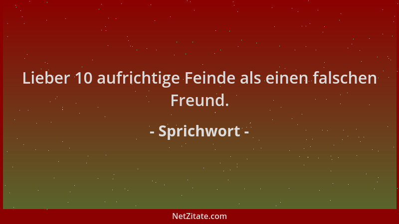 Sprichwort - Lieber 10 aufrichtige Feinde als einen falschen Freund....