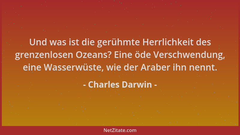 Charles Darwin - Und was ist die gerühmte Herrlichkeit des grenzenlosen Ozeans? Eine öde Verschwendung, eine Wasserwüste, w...