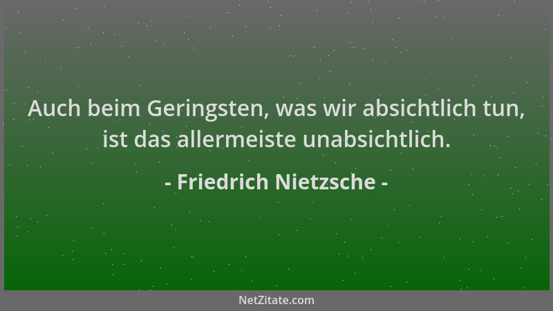Friedrich Nietzsche - Auch beim Geringsten, was wir absichtlich tun, ist das allermeiste unabsichtlich....