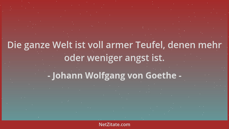 Johann Wolfgang von Goethe - Die ganze Welt ist voll armer Teufel, denen mehr oder weniger angst ist....