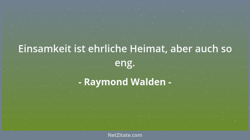 Raymond Walden - Einsamkeit ist ehrliche Heimat, aber auch so eng....
