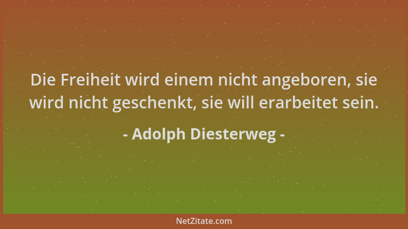 Adolph Diesterweg - Die Freiheit wird einem nicht angeboren, sie wird nicht geschenkt, sie will erarbeitet sein....