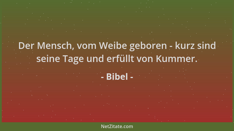 Bibel - Der Mensch, vom Weibe geboren - kurz sind seine Tage und erfüllt von Kummer....