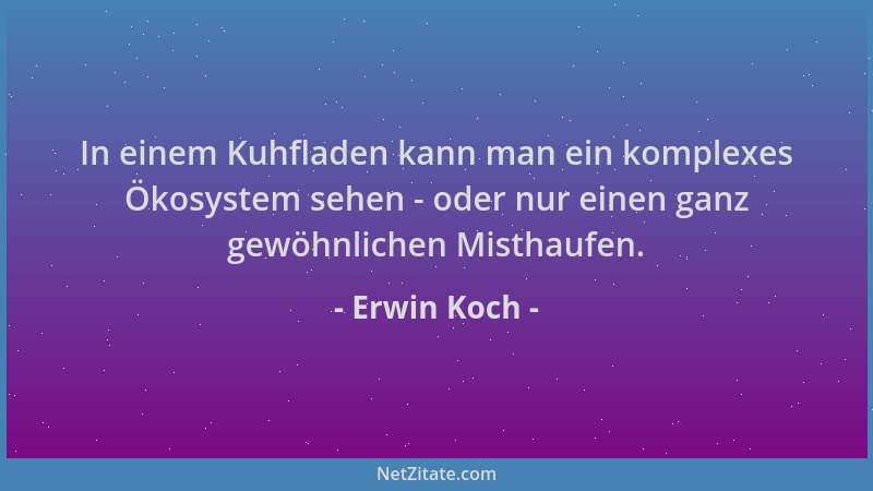 Erwin Koch - In einem Kuhfladen kann man ein komplexes Ökosystem sehen - oder nur einen ganz gewöhnlichen Misthaufen....