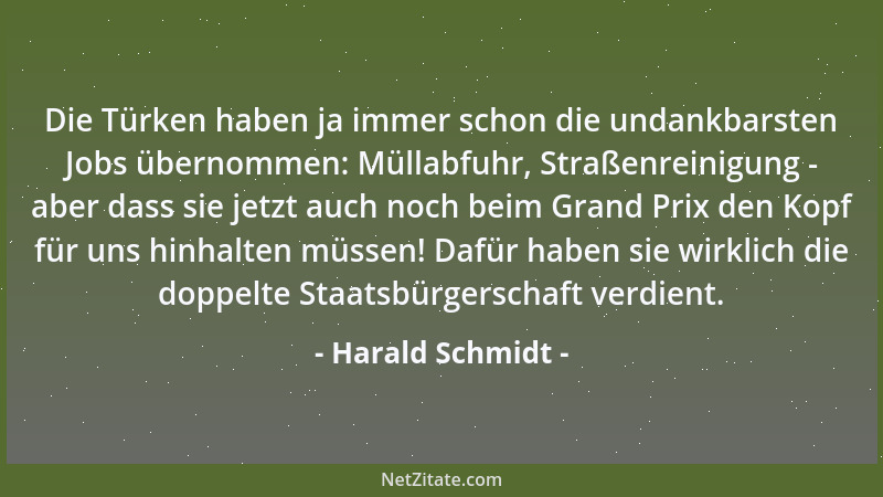 Harald Schmidt - Die Türken haben ja immer schon die undankbarsten Jobs übernommen: Müllabfuhr, Straßenreinigung - aber das...
