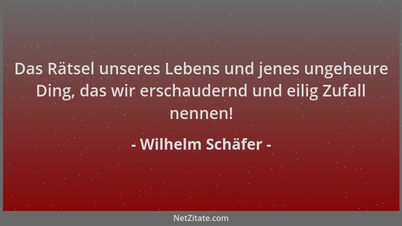 Wilhelm Schäfer - Das Rätsel unseres Lebens und jenes ungeheure Ding, das wir erschaudernd und eilig Zufall nennen!...