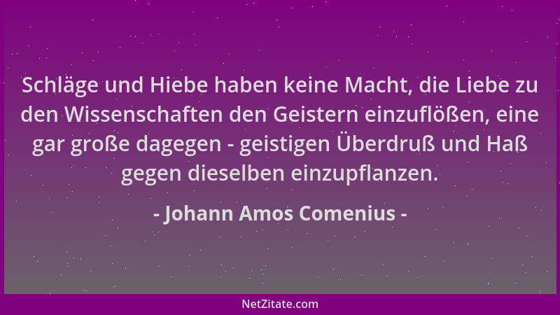 Johann Amos Comenius - Schläge und Hiebe haben keine Macht, die Liebe zu den Wissenschaften den Geistern einzuflößen, eine...