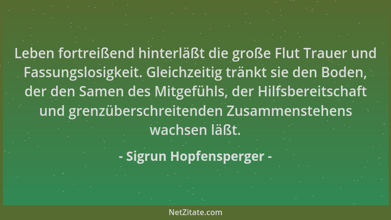 Sigrun Hopfensperger - Leben fortreißend hinterläßt die große Flut Trauer und Fassungslosigkeit. Gleichzeitig tränkt sie de...