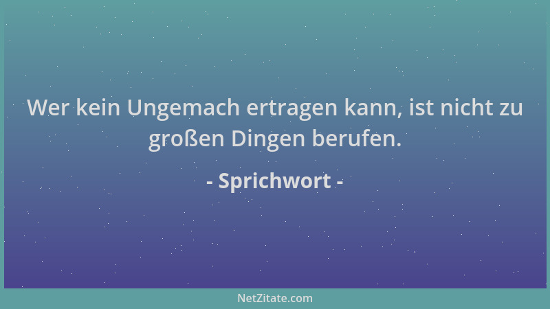 Sprichwort - Wer kein Ungemach ertragen kann, ist nicht zu großen Dingen berufen....