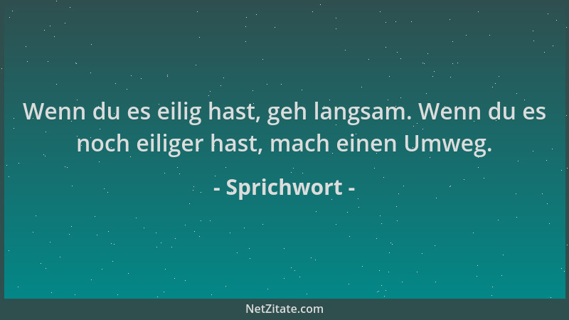Sprichwort - Wenn du es eilig hast, geh langsam. Wenn du es noch eiliger hast, mach einen Umweg....