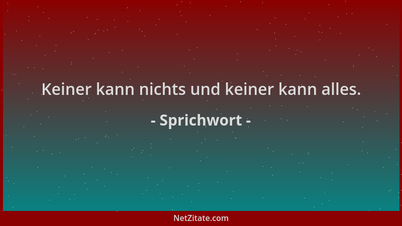 Sprichwort - Keiner kann nichts und keiner kann alles....