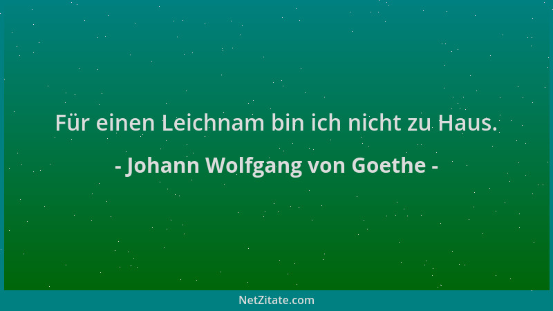 Johann Wolfgang von Goethe - Für einen Leichnam bin ich nicht zu Haus....