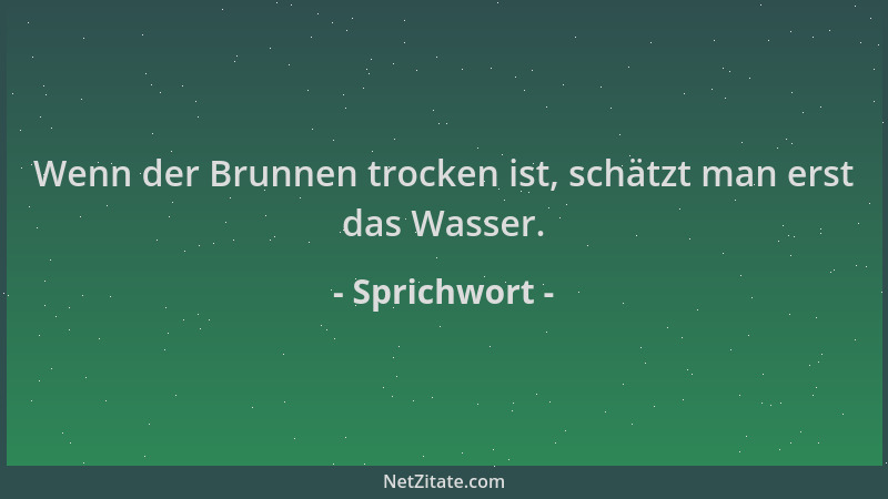 Sprichwort - Wenn der Brunnen trocken ist, schätzt man erst das Wasser....