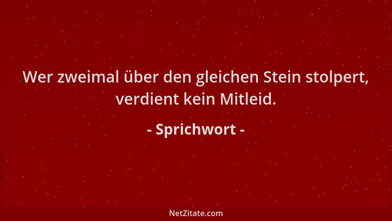 Sprichwort - Wer zweimal über den gleichen Stein stolpert, verdient kein Mitleid....