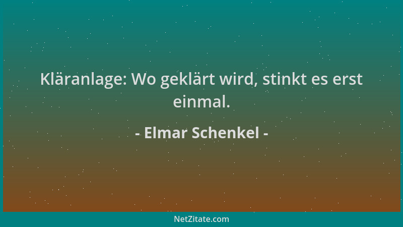 Elmar Schenkel - Kläranlage: Wo geklärt wird, stinkt es erst einmal....