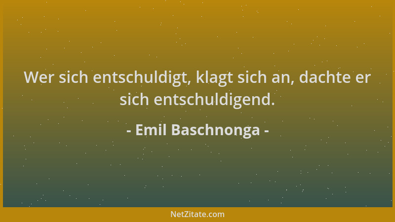 Emil Baschnonga - Wer sich entschuldigt, klagt sich an, dachte er sich entschuldigend....
