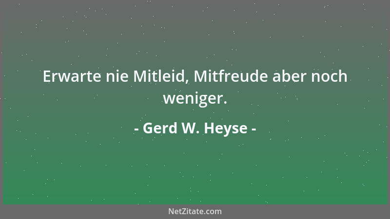 Gerd W. Heyse - Erwarte nie Mitleid, Mitfreude aber noch weniger....