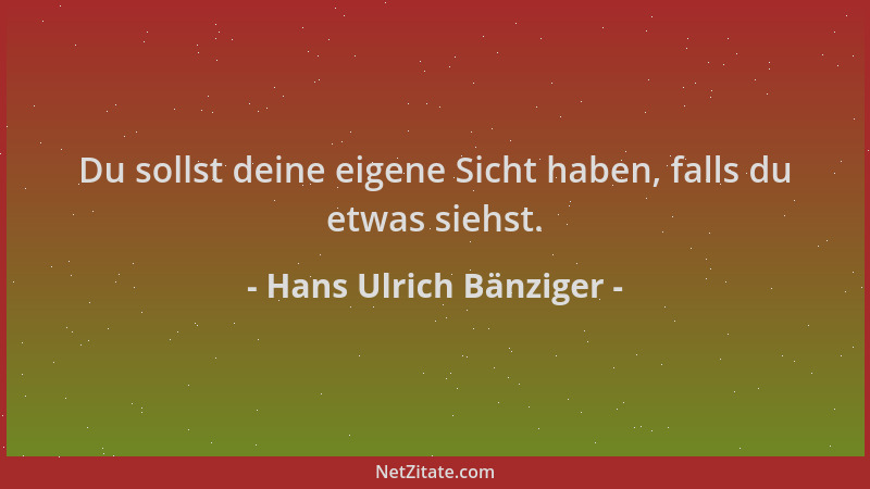 Hans Ulrich Bänziger - Du sollst deine eigene Sicht haben, falls du etwas siehst....