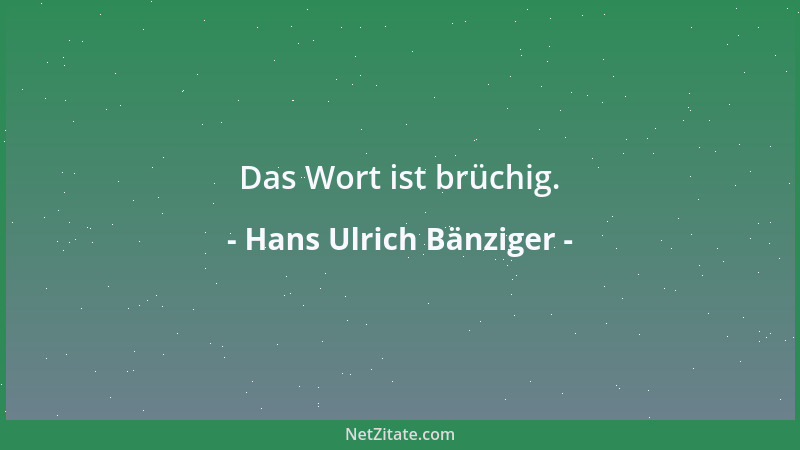 Hans Ulrich Bänziger - Das Wort ist brüchig....