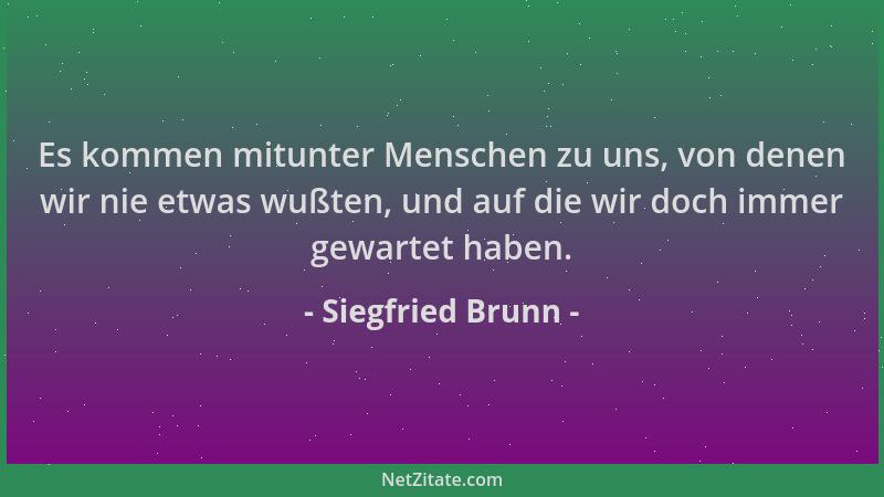 Siegfried Brunn - Es kommen mitunter Menschen zu uns, von denen wir nie etwas wußten, und auf die wir doch immer gewartet h...
