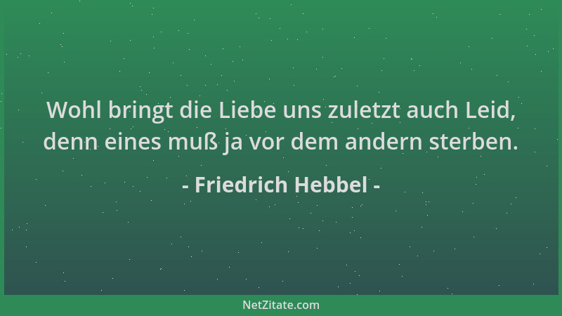 Friedrich Hebbel - Wohl bringt die Liebe uns zuletzt auch Leid, denn eines muß ja vor dem andern sterben....