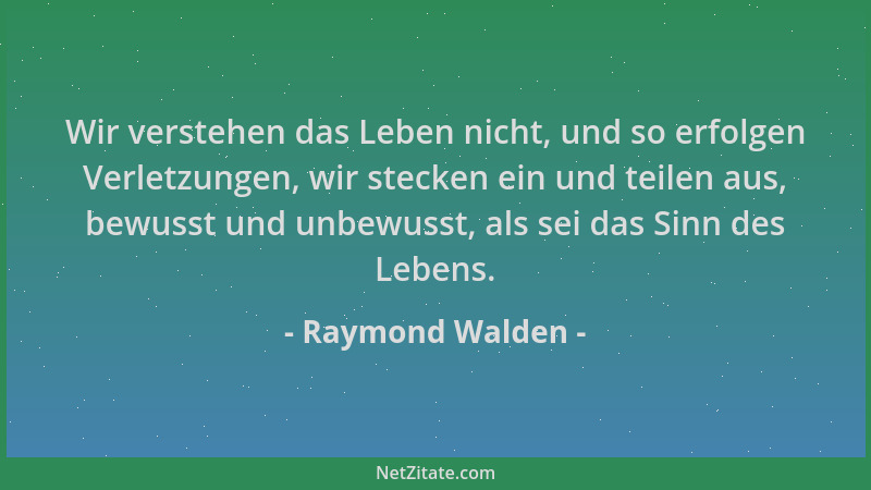 Raymond Walden - Wir verstehen das Leben nicht, und so erfolgen Verletzungen, wir stecken ein und teilen aus, bewusst und u...