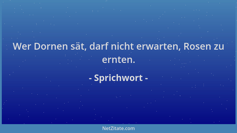 Sprichwort - Wer Dornen sät, darf nicht erwarten, Rosen zu ernten....