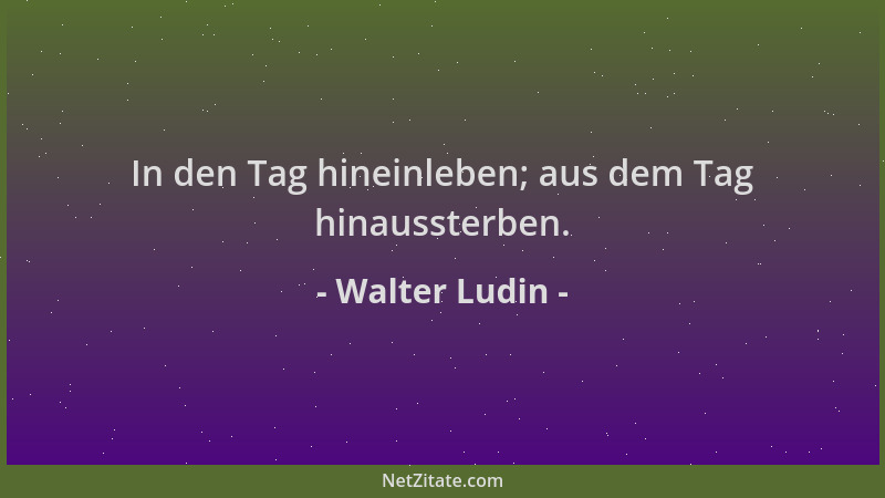 Walter Ludin - In den Tag hineinleben; aus dem Tag hinaussterben....