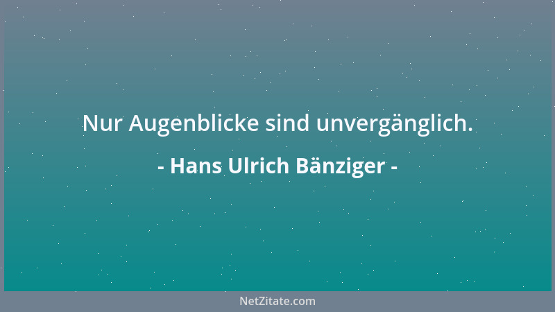 Hans Ulrich Bänziger - Nur Augenblicke sind unvergänglich....