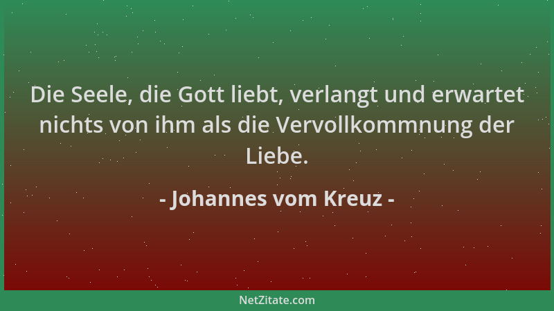 Johannes vom Kreuz - Die Seele, die Gott liebt, verlangt und erwartet nichts von ihm als die Vervollkommnung der Liebe....