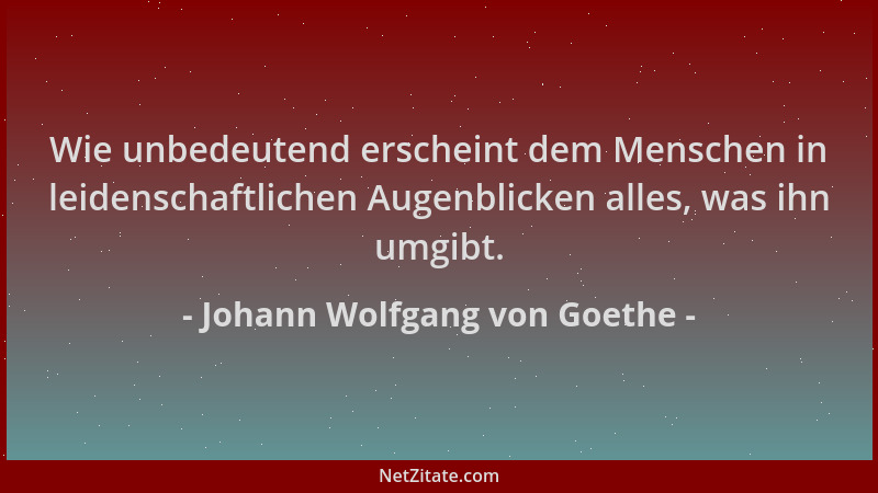 Johann Wolfgang von Goethe - Wie unbedeutend erscheint dem Menschen in leidenschaftlichen Augenblicken alles, was ihn umgib...