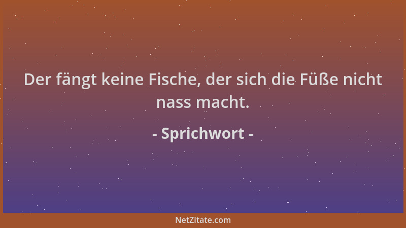 Sprichwort - Der fängt keine Fische, der sich die Füße nicht nass macht....