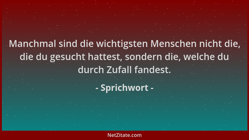 Sprichwort - Manchmal sind die wichtigsten Menschen nicht die, die du gesucht hattest, sondern die, welche du durch Zufall...