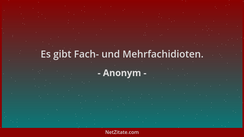 Anonym - Es gibt Fach- und Mehrfachidioten....