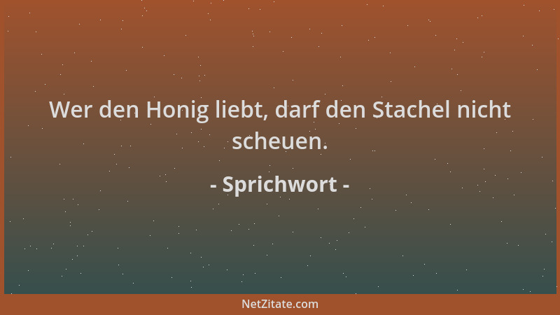 Sprichwort - Wer den Honig liebt, darf den Stachel nicht scheuen....