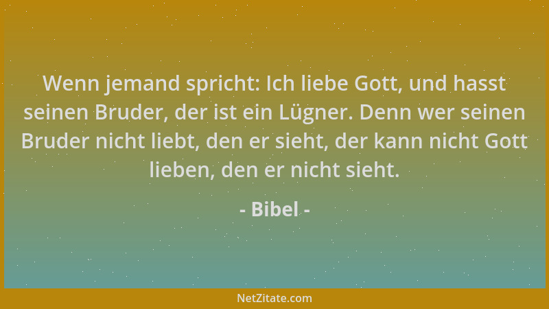Bibel - Wenn jemand spricht: Ich liebe Gott, und hasst seinen Bruder, der ist ein Lügner. Denn wer seinen Bruder nicht lieb...