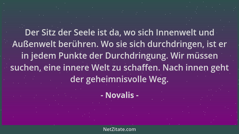 Novalis - Der Sitz der Seele ist da, wo sich Innenwelt und Außenwelt berühren. Wo sie sich durchdringen, ist er in jedem Pu...