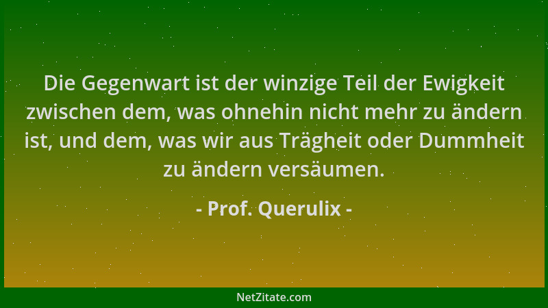 Prof. Querulix - Die Gegenwart ist der winzige Teil der Ewigkeit zwischen dem, was ohnehin nicht mehr zu ändern ist, und de...