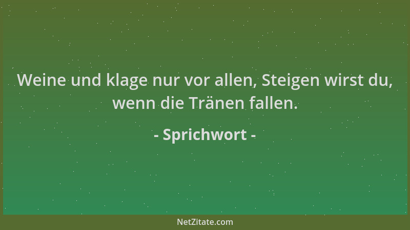 Sprichwort - Weine und klage nur vor allen, Steigen wirst du, wenn die Tränen fallen....