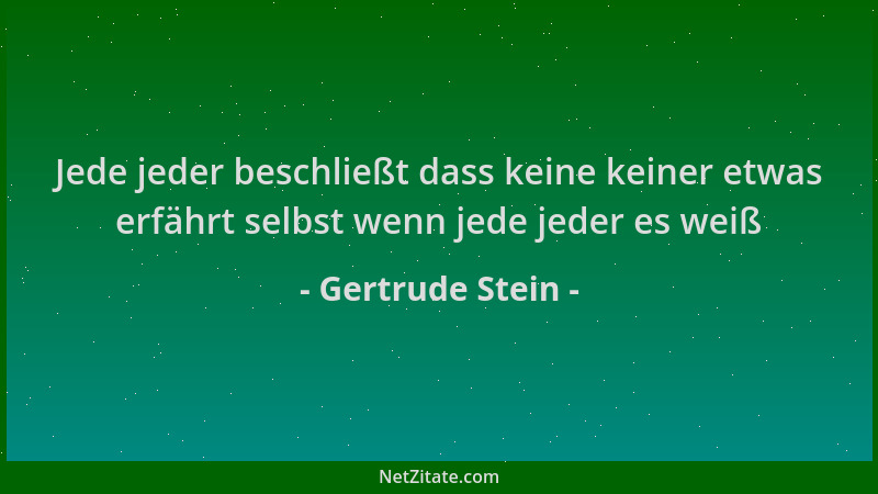 Gertrude Stein - Jede jeder beschließt dass keine keiner etwas erfährt selbst wenn jede jeder es weiß...