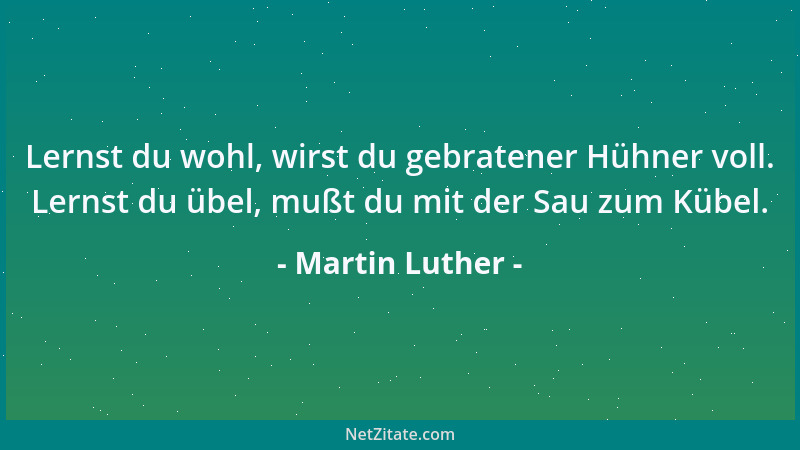 Martin Luther - Lernst du wohl, wirst du gebratener Hühner voll. Lernst du übel, mußt du mit der Sau zum Kübel....