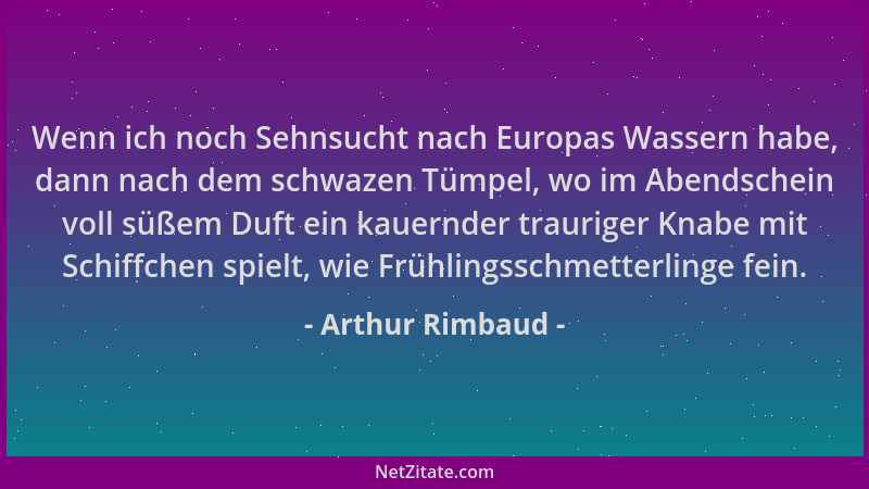 Arthur Rimbaud - Wenn ich noch Sehnsucht nach Europas Wassern habe, dann nach dem schwazen Tümpel, wo im Abendschein voll s...