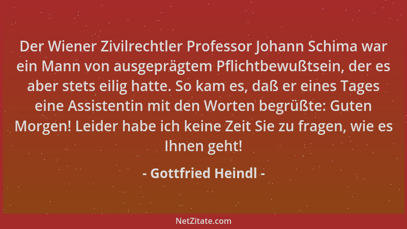 Gottfried Heindl - Der Wiener Zivilrechtler Professor Johann Schima war ein Mann von ausgeprägtem Pflichtbewußtsein, der es...