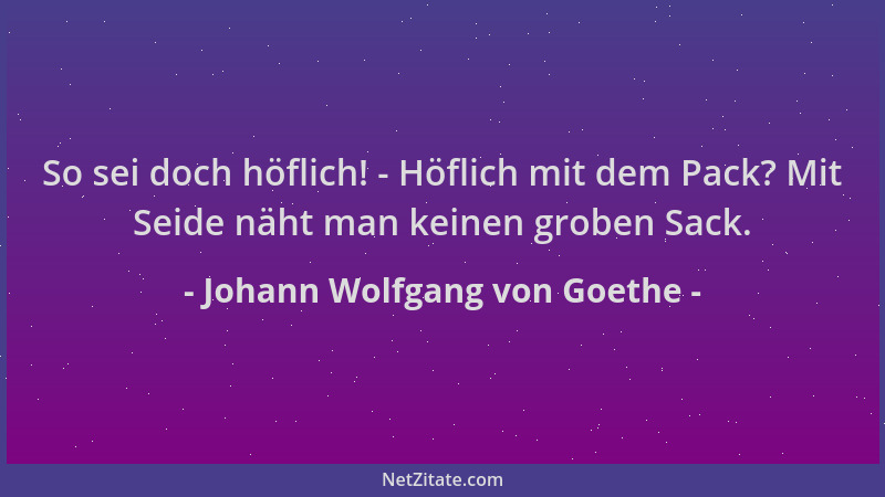 Johann Wolfgang von Goethe - So sei doch höflich! - Höflich mit dem Pack? Mit Seide näht man keinen groben Sack....