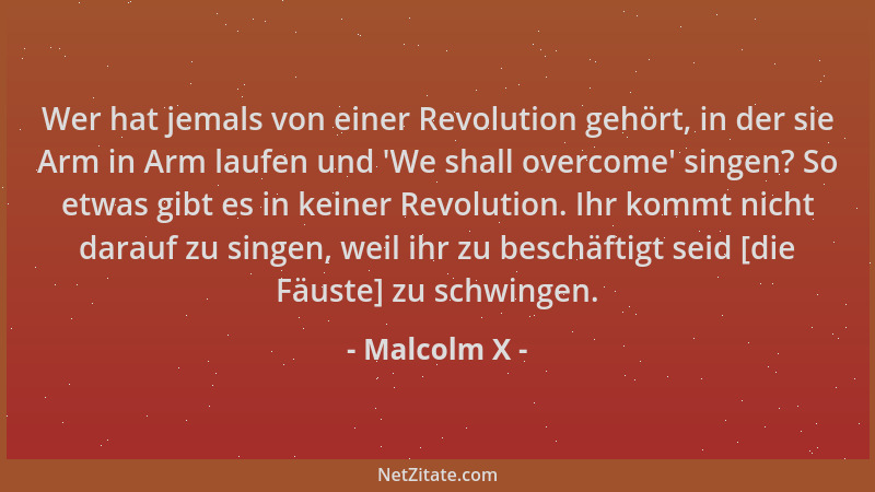 Malcolm X - Wer hat jemals von einer Revolution gehört, in der sie Arm in Arm laufen und  'We shall overcome ' singen? So etw...
