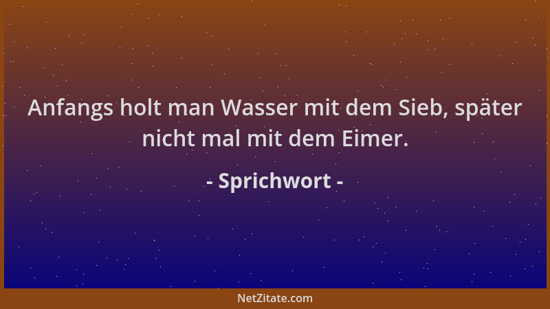 Sprichwort - Anfangs holt man Wasser mit dem Sieb, später nicht mal mit dem Eimer....