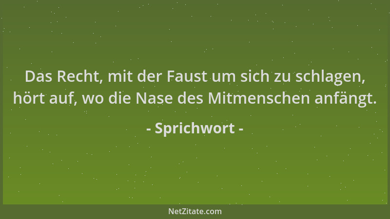 Sprichwort - Das Recht, mit der Faust um sich zu schlagen, hört auf, wo die Nase des Mitmenschen anfängt....