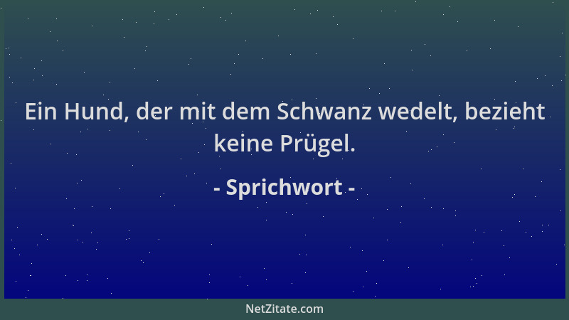 Sprichwort - Ein Hund, der mit dem Schwanz wedelt, bezieht keine Prügel....