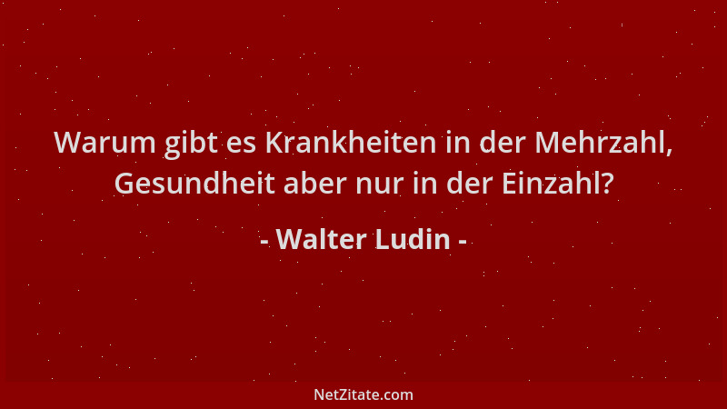 Walter Ludin - Warum gibt es Krankheiten in der Mehrzahl, Gesundheit aber nur in der Einzahl?...