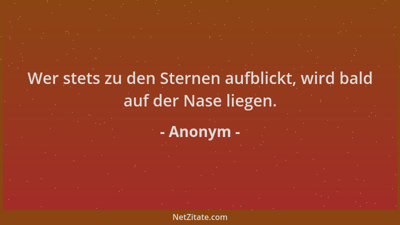 Anonym - Wer stets zu den Sternen aufblickt, wird bald auf der Nase liegen....